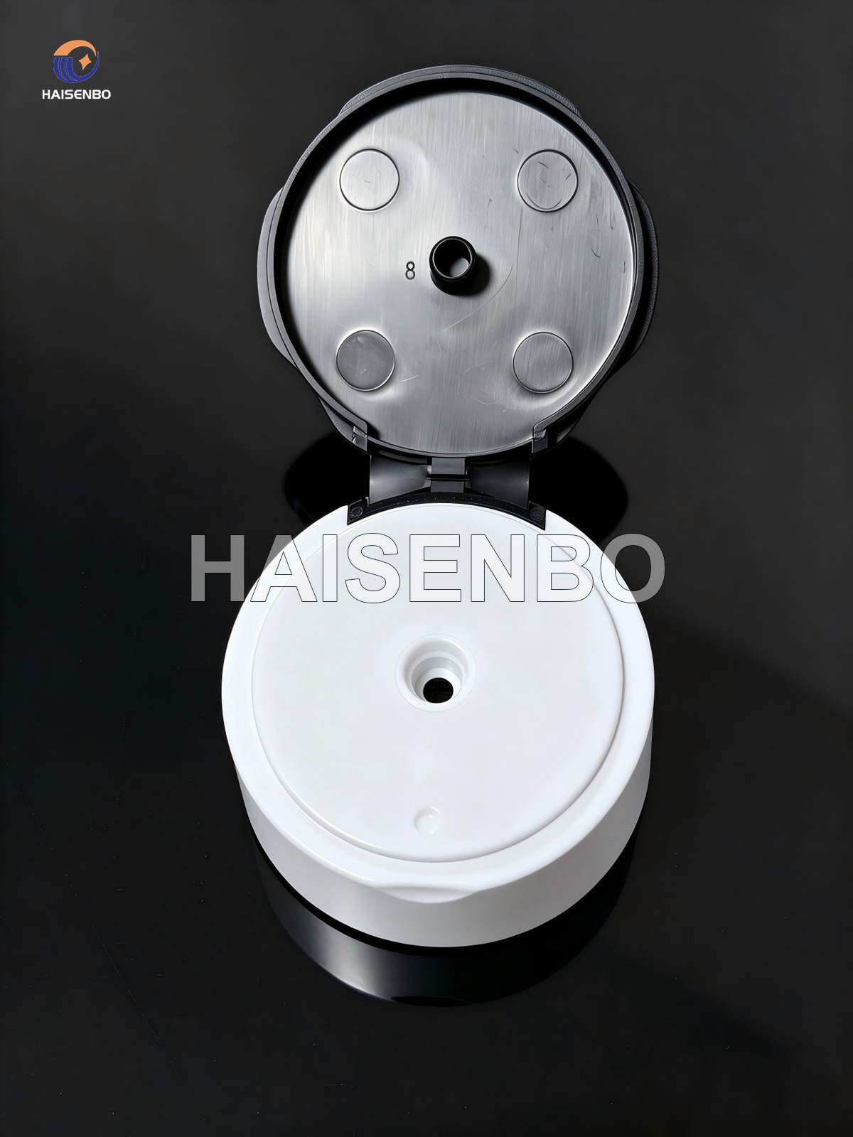 Black and white two-color flip top cap assembled from two single-color parts