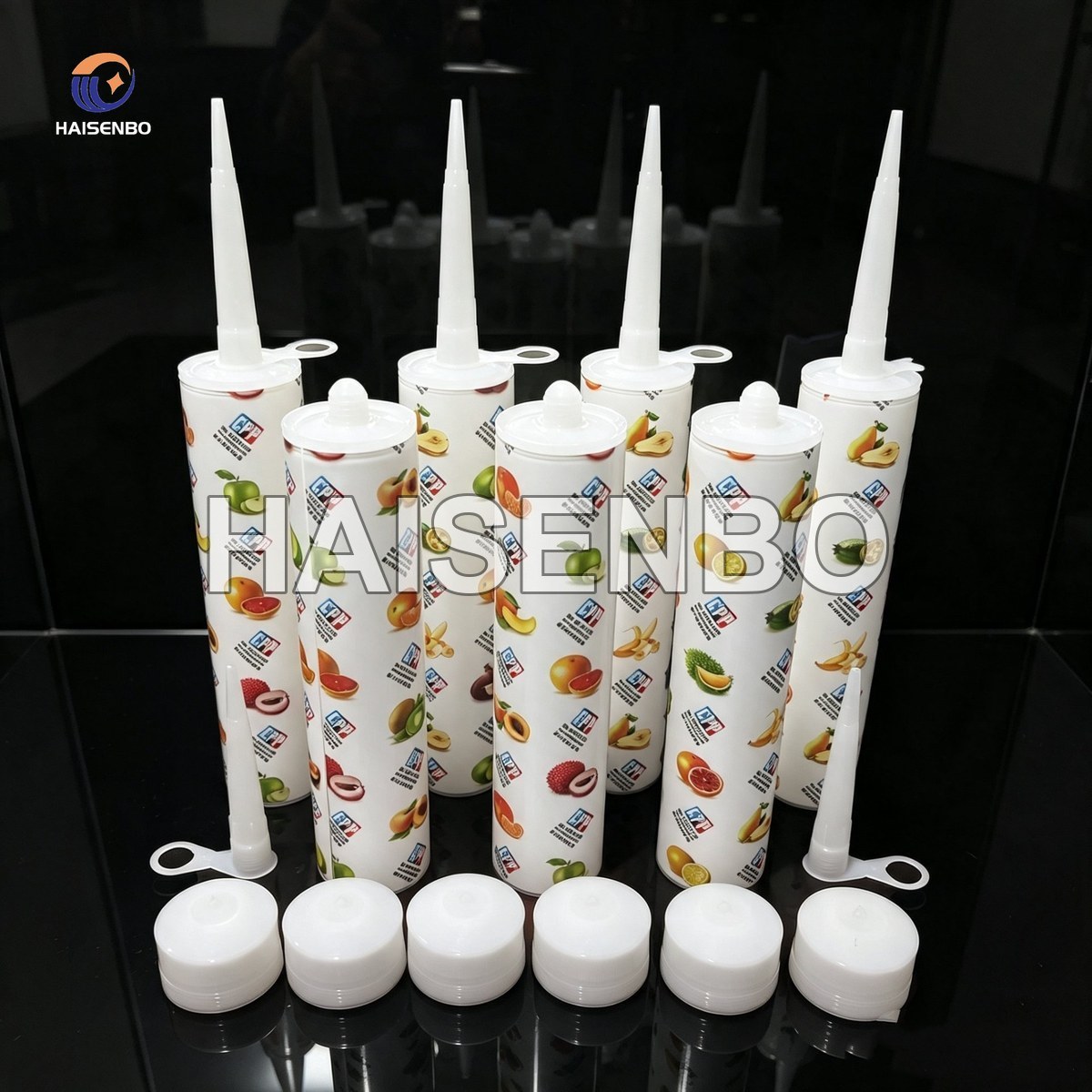 Printed silicone tubes with pull-ring caps and nozzles